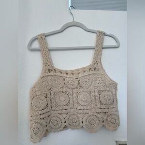 Elegant Crochet Beige Tank Top